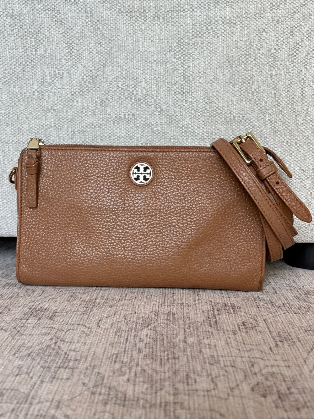 Tory Burch Pebbled Leather Crossbody in Tan